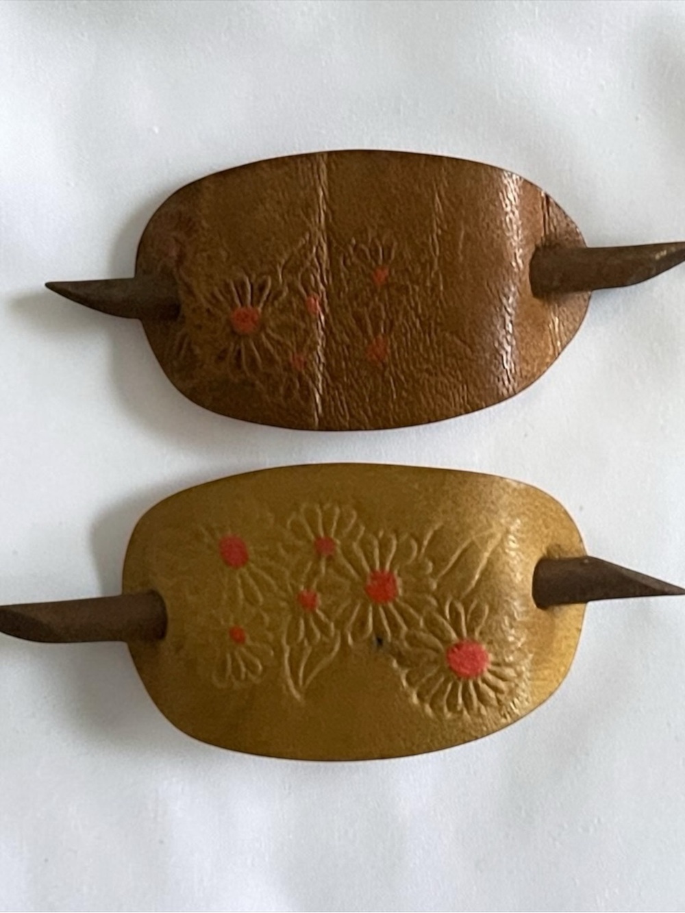 Handcrafted Floral Leather Hair Barrette - Brown and Tan - Picture 2 of 4